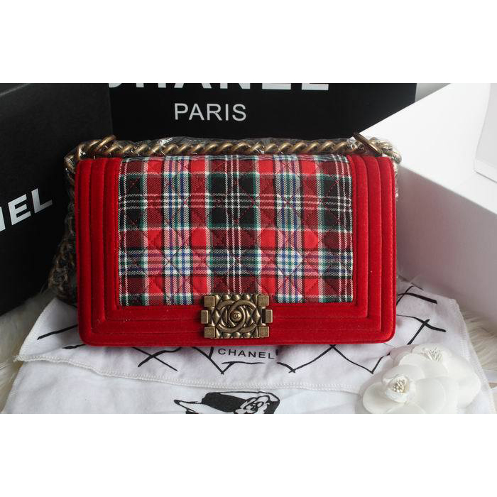 2013 Boy Chanel Flap Shoulder Bag Nubuck & Denim A67086 Red