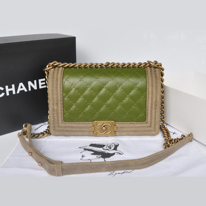 2013 Boy Chanel Flap Shoulder Bag Original Nubuck Leather A67086 Darkgreen