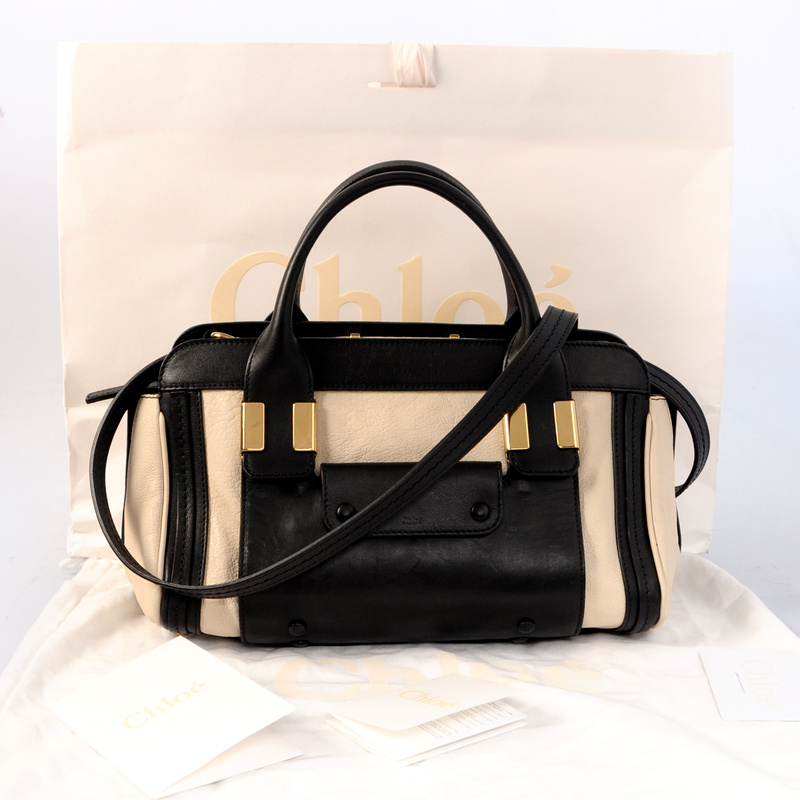 2013 Chloe alice leather tote handbag black with beige