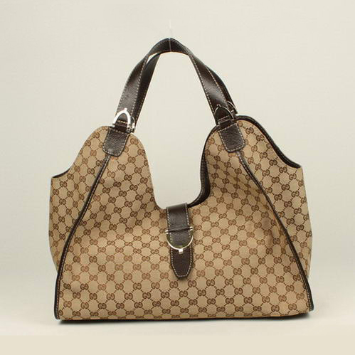 2013 Gucci Gucci GG Fabric Stirrup Shoulder Bag 296855 Brown