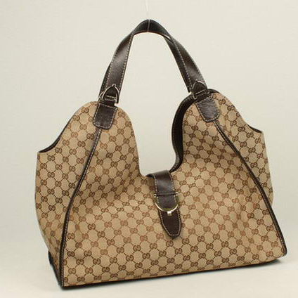 2013 Gucci Gucci GG Fabric Stirrup Shoulder Bag 296855 Brown