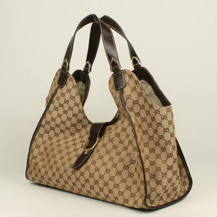 2013 Gucci Gucci GG Fabric Stirrup Shoulder Bag 296855 Brown