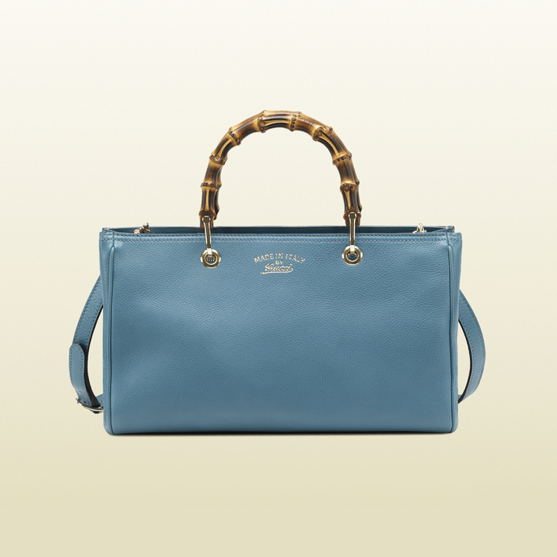 2013 Gucci bamboo shopper light blue leather tote