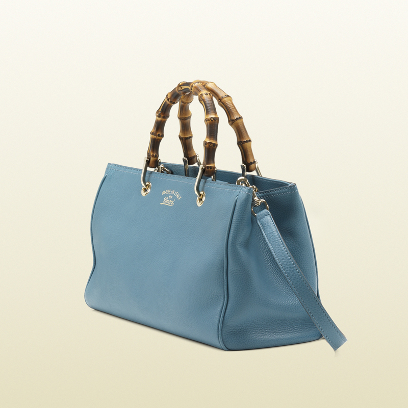 2013 Gucci bamboo shopper light blue leather tote