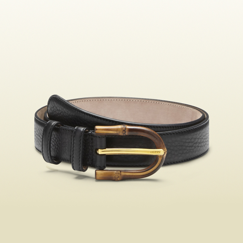 2013 Gucci black leather belt with bamboo buckle