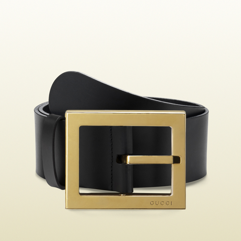 2013 Gucci black leather belt with square buckle