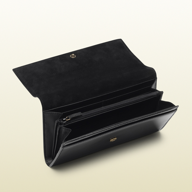 2013 Gucci black patent leather continental wallet with horsebit detail