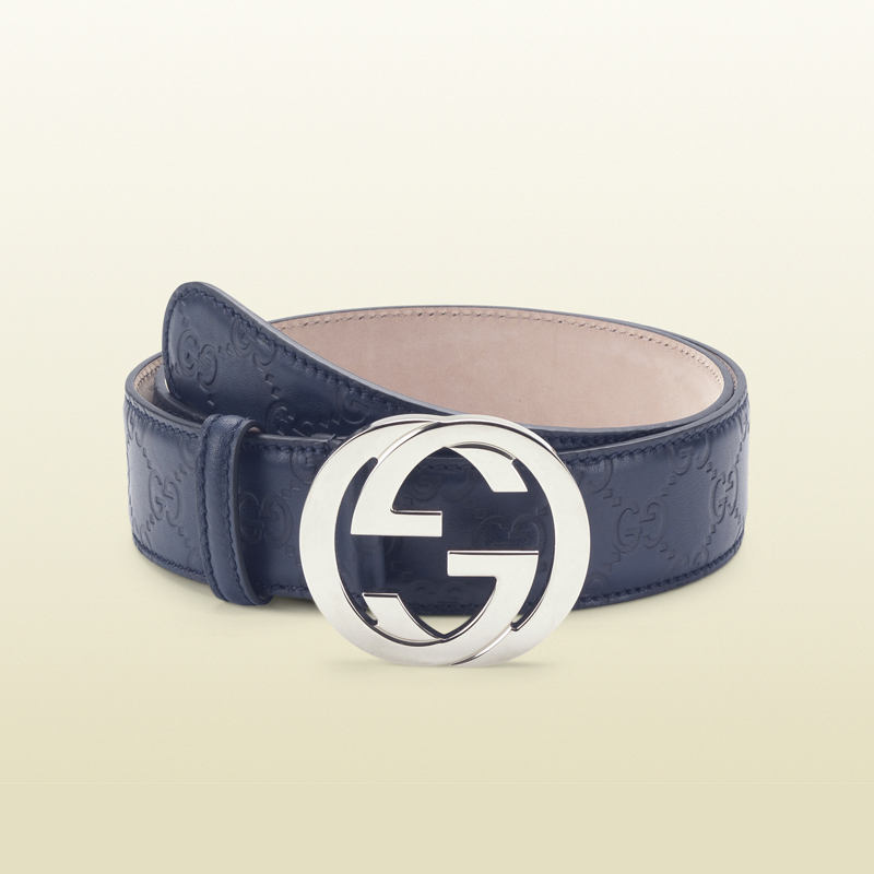 2013 Gucci blue guccissima leather belt with interlocking G buckle