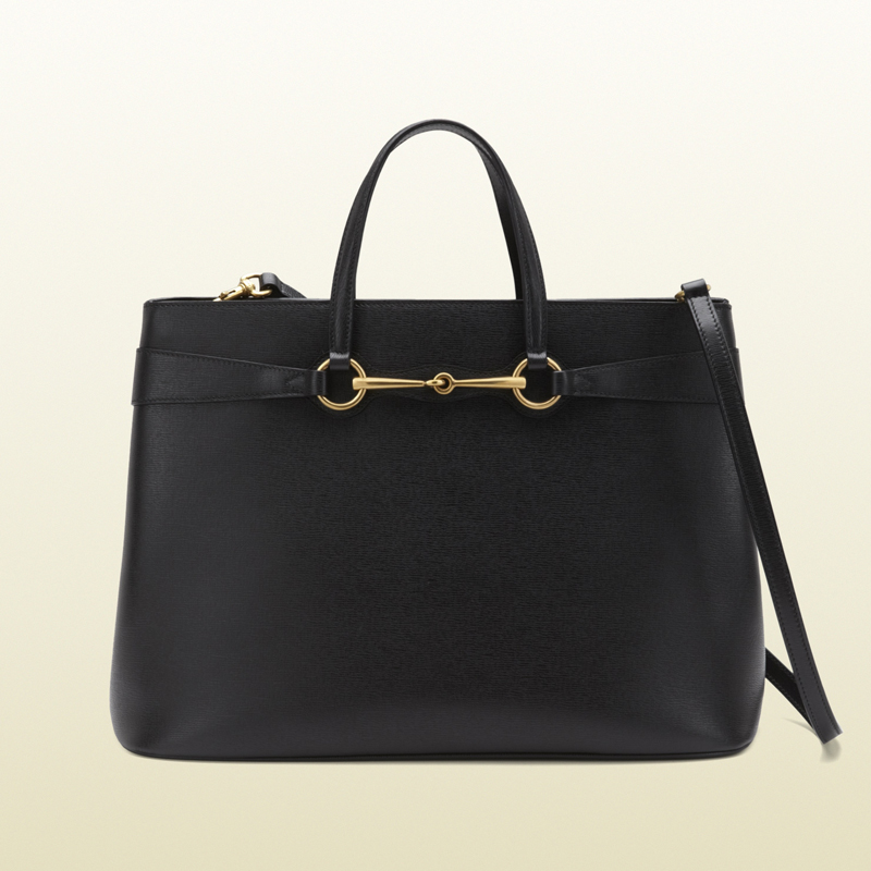 2013 Gucci bright bit black leather top handle tote