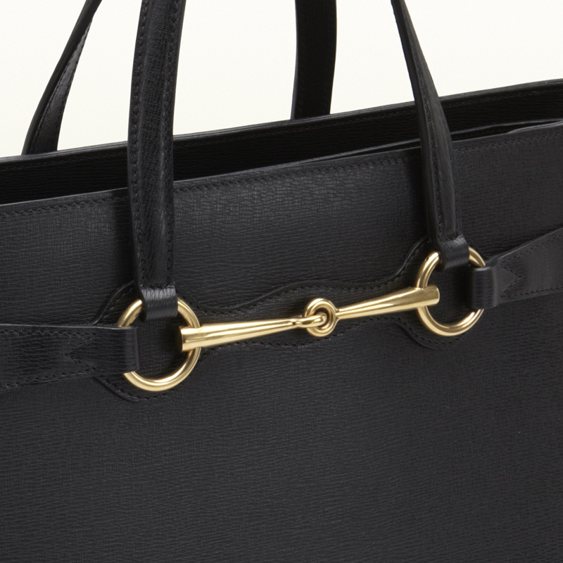 2013 Gucci bright bit black leather top handle tote