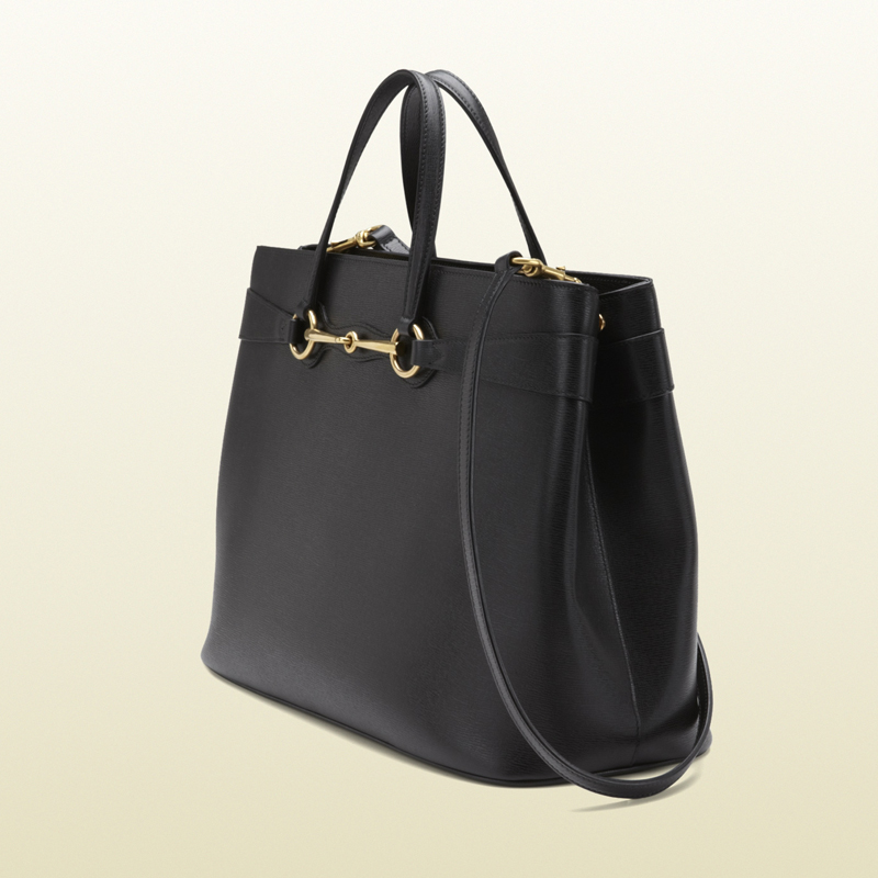 2013 Gucci bright bit black leather top handle tote