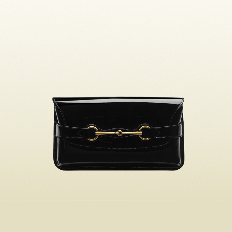 2013 Gucci bright bit black patent leather clutch