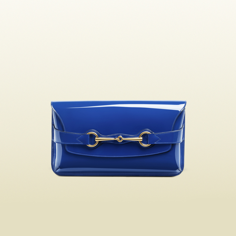 2013 Gucci bright bit deep blue patent leather clutch