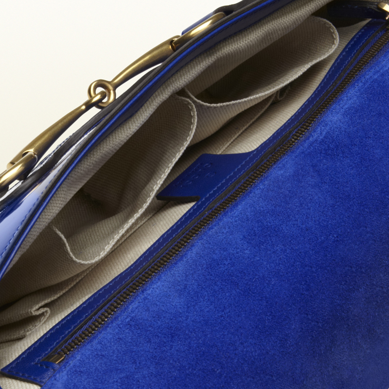 2013 Gucci bright bit deep blue patent leather clutch