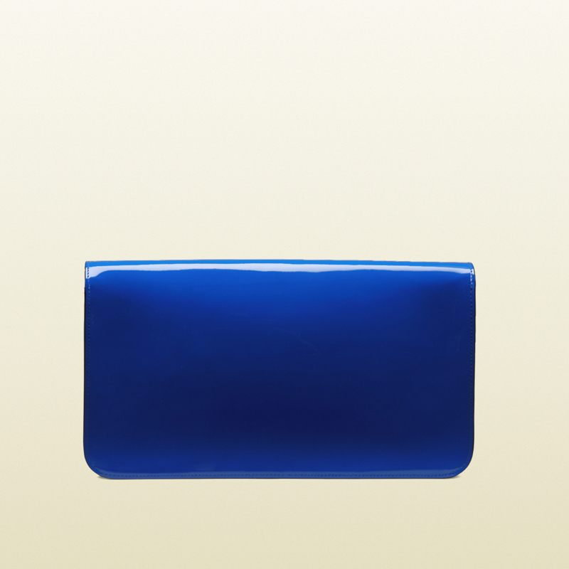 2013 Gucci bright bit deep blue patent leather clutch