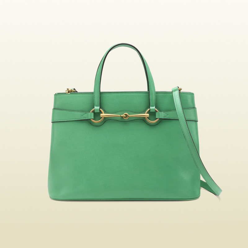 2013 Gucci bright bit jasmine green leather top handle tote