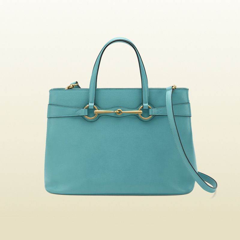 2013 Gucci bright bit light blue leather top handle tote