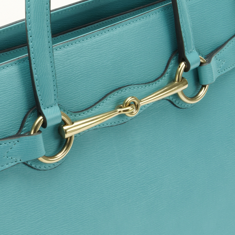 2013 Gucci bright bit light blue leather top handle tote