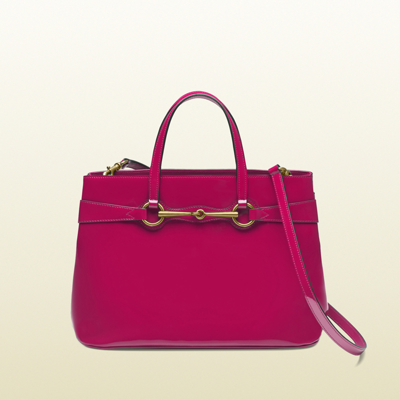 2013 Gucci bright bit patent leather top handle tote