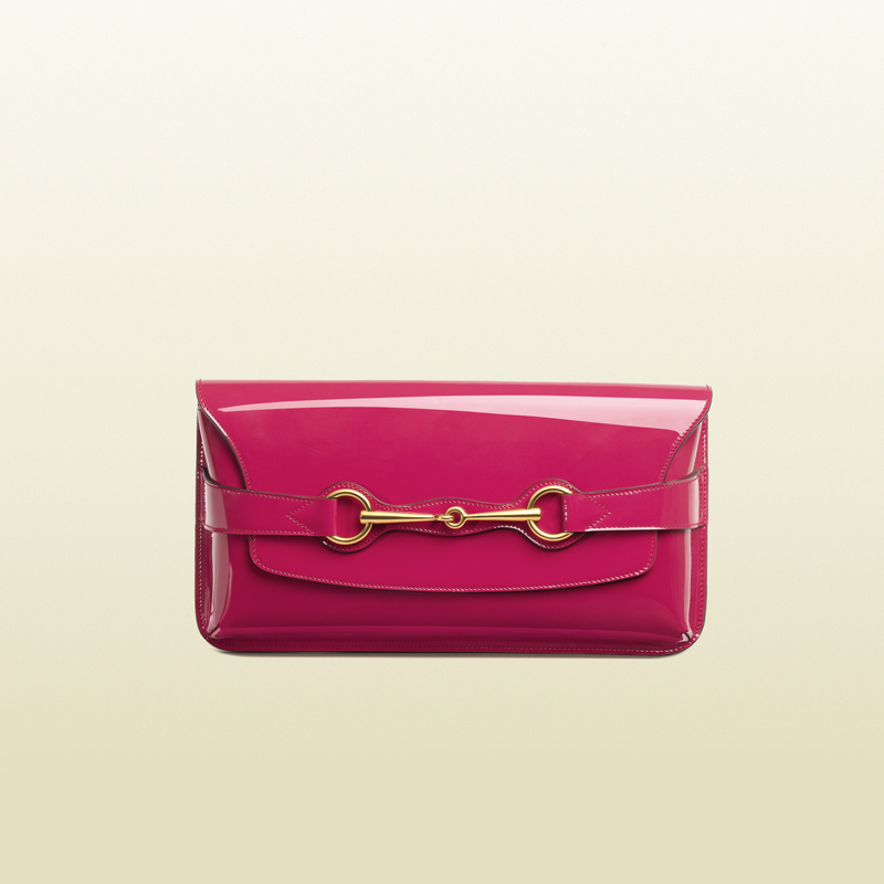 2013 Gucci bright bit shocking pink patent leather clutch