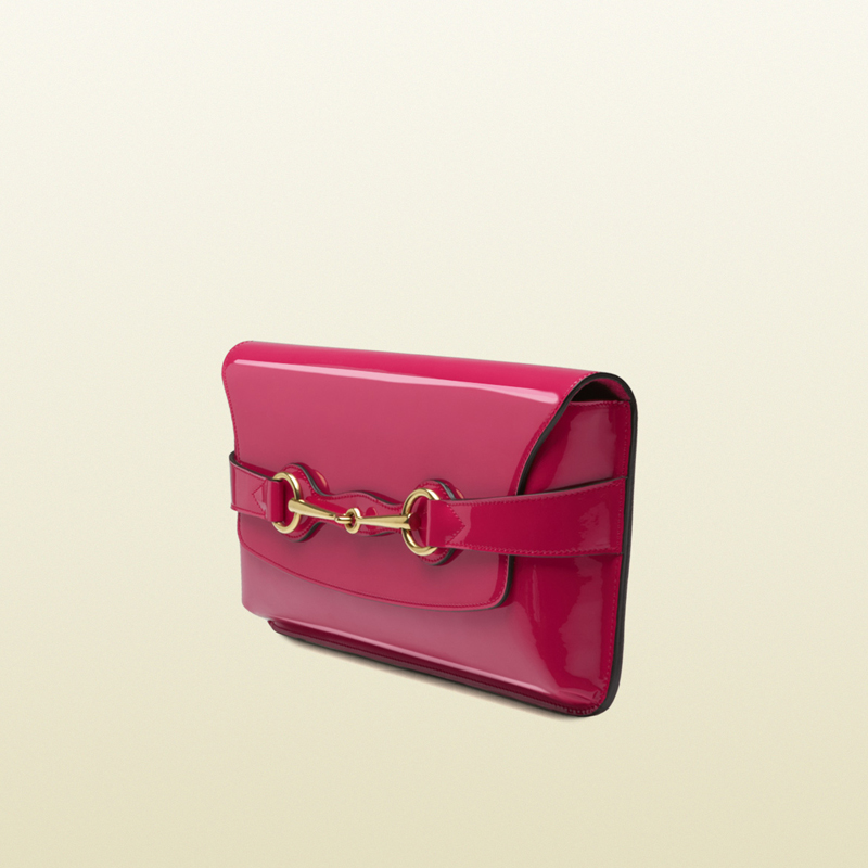 2013 Gucci bright bit shocking pink patent leather clutch