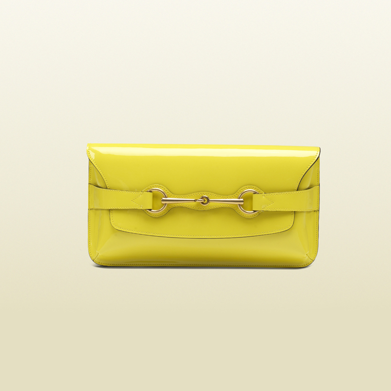 2013 Gucci bright bit yellow patent leather clutch