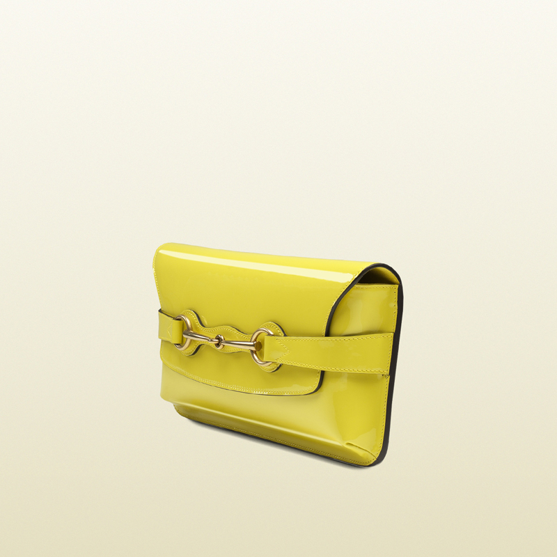 2013 Gucci bright bit yellow patent leather clutch