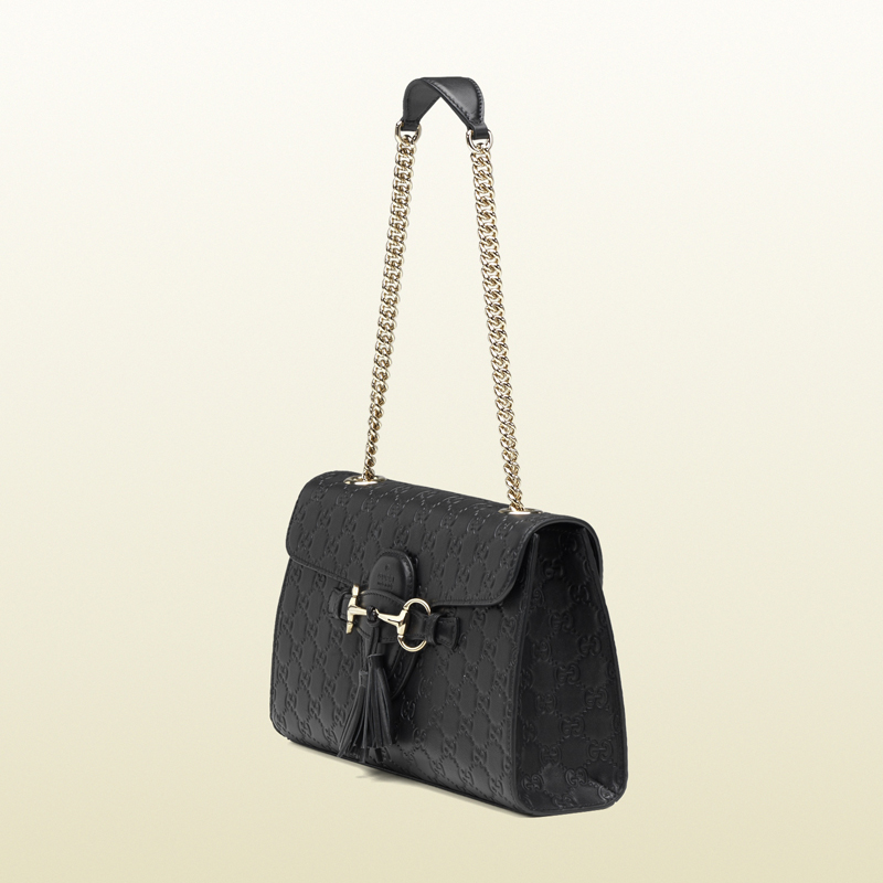 2013 Gucci emily black guccissima leather shoulder bag