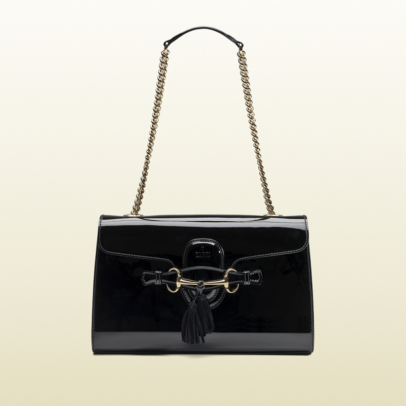 2013 Gucci emily black patent leather chain shoulder bag