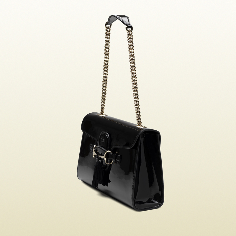 2013 Gucci emily black patent leather chain shoulder bag