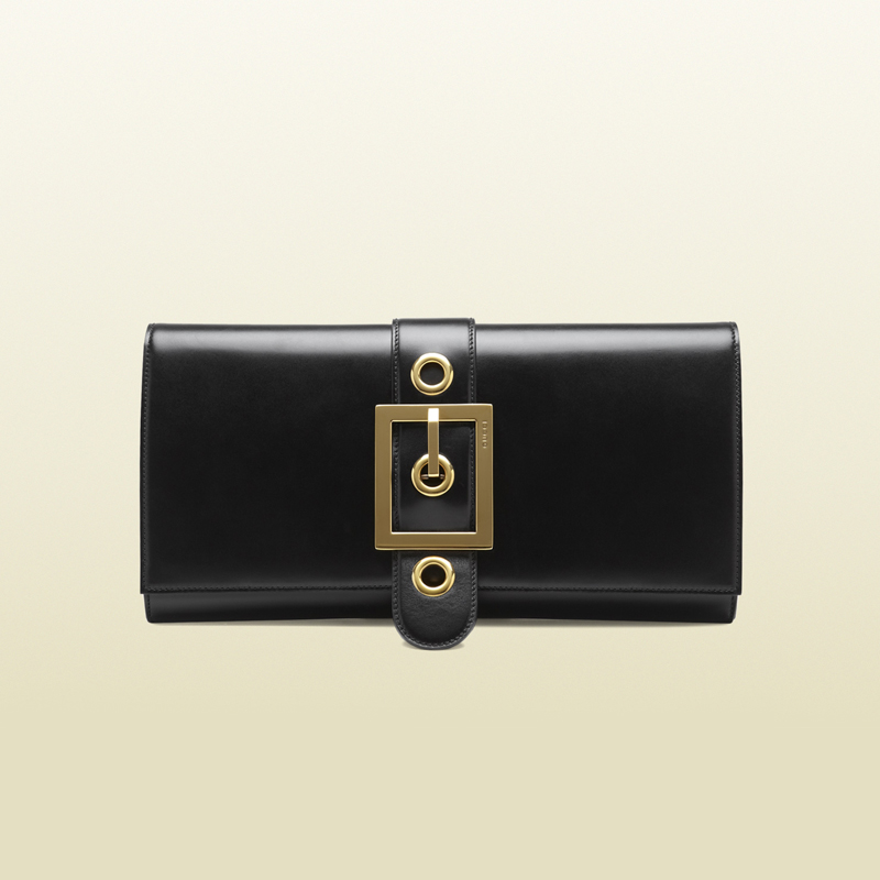 2013 Gucci lady buckle black leather clutch