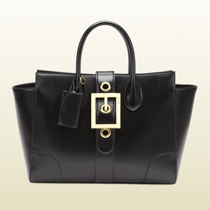 2013 Gucci lady buckle black leather top handle bag