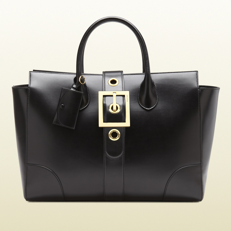 2013 Gucci lady buckle black leather top handle bag