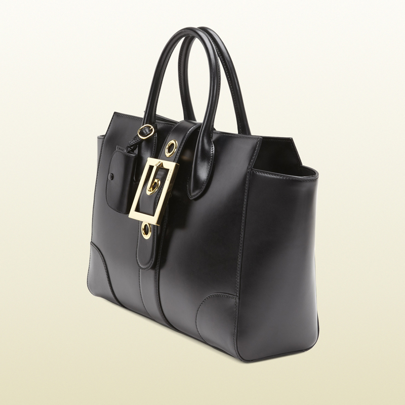 2013 Gucci lady buckle black leather top handle bag