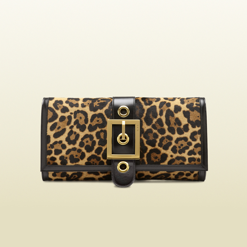 2013 Gucci lady buckle jaguar print clutch