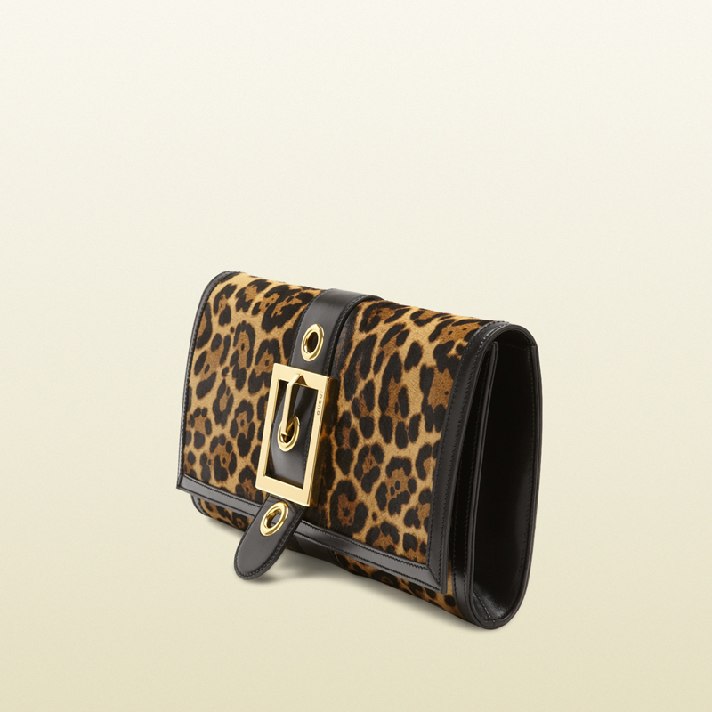 2013 Gucci lady buckle jaguar print clutch