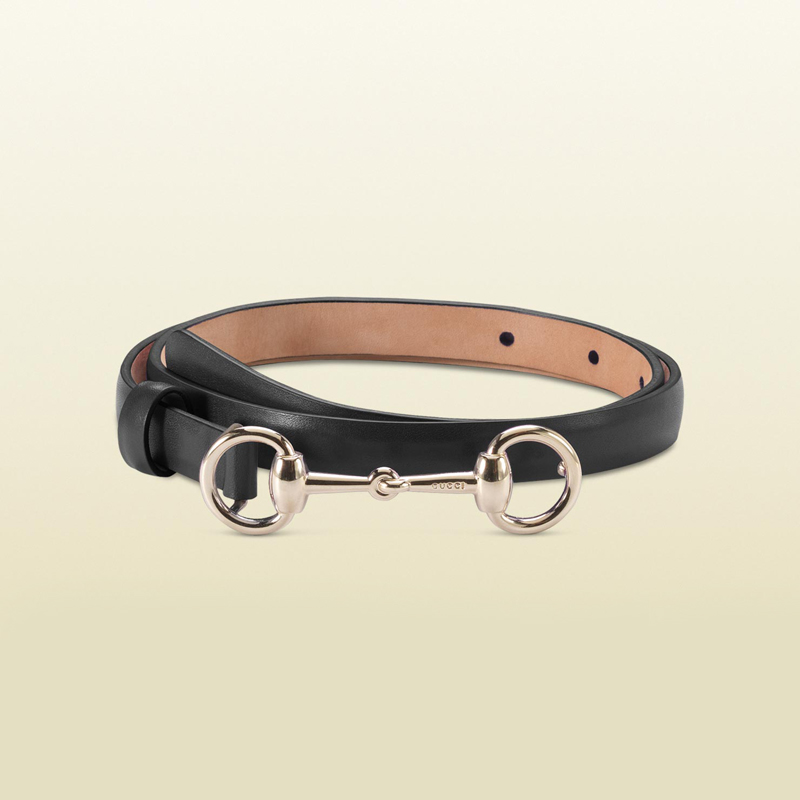 2013 Gucci leather skinny belt with horsebit buckle