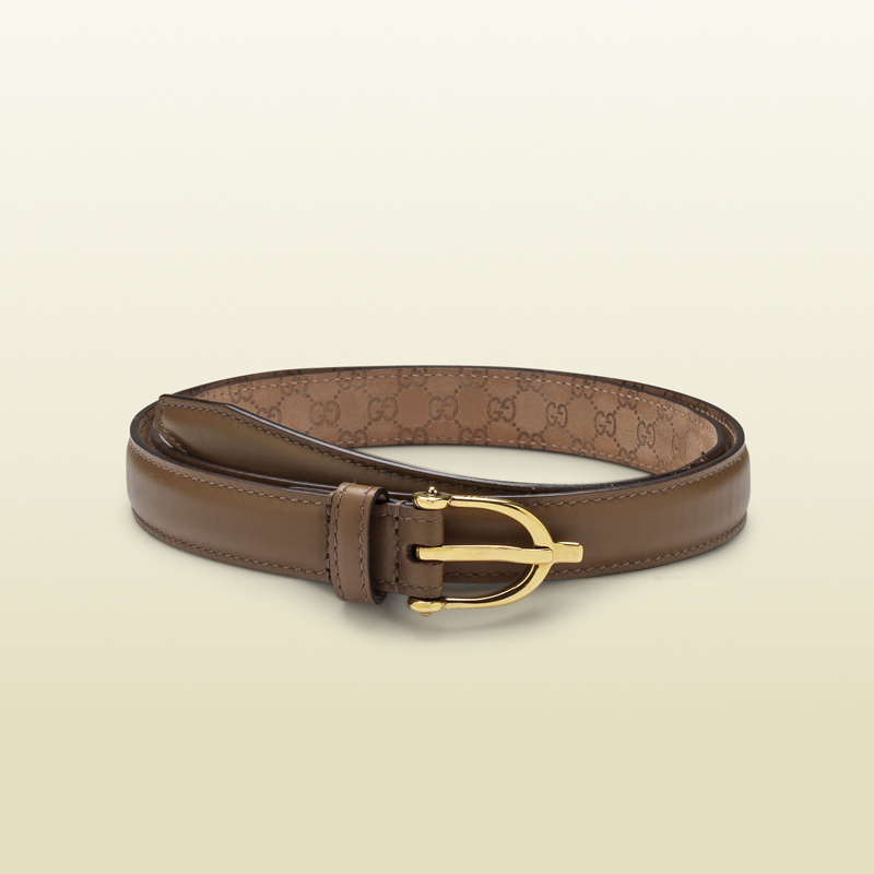 2013 Gucci maple brown leather skinny belt with spur buckle