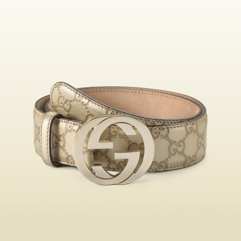 2013 Gucci metallic leather belt with interlocking G buckle