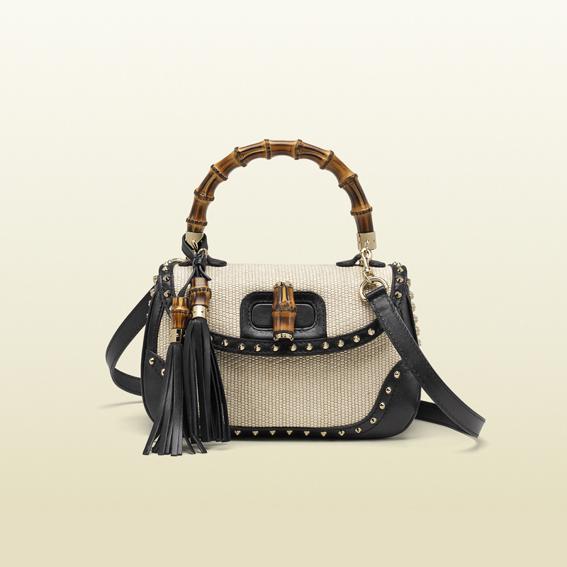 2013 Gucci new bamboo white straw top handle bag