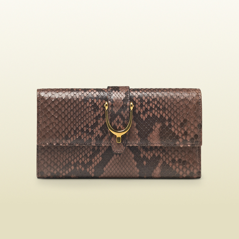 2013 Gucci pink tan shiny python spur continental wallet