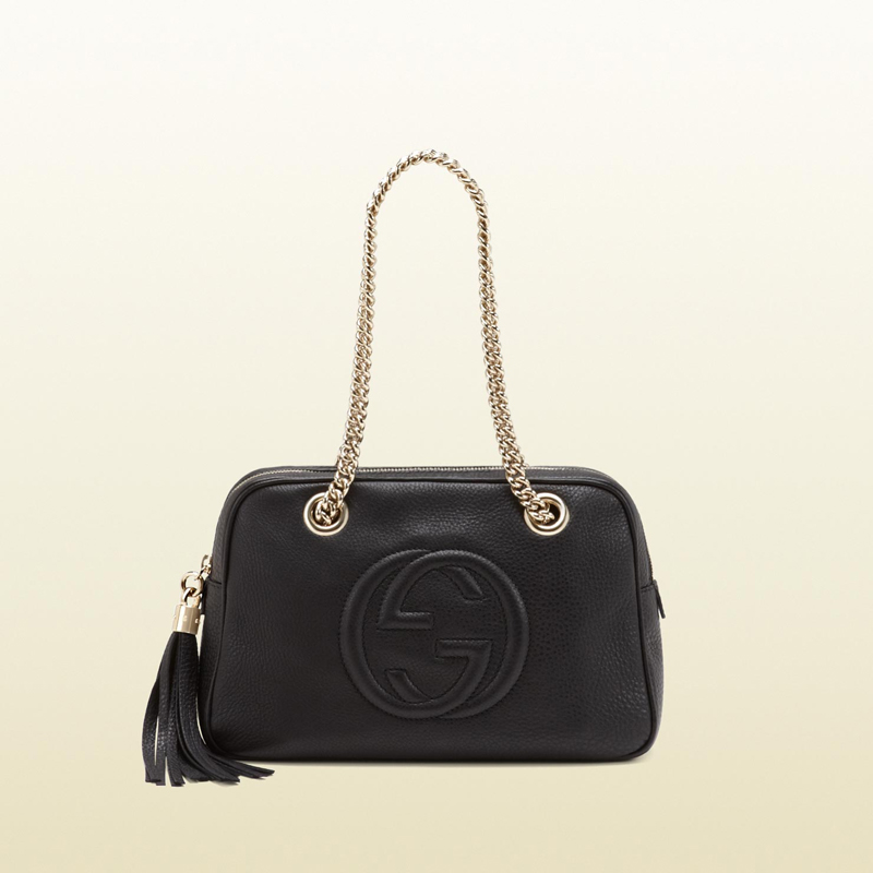 2013 Gucci soho black leather shoulder bag with double chain straps