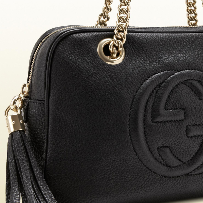 2013 Gucci soho black leather shoulder bag with double chain straps