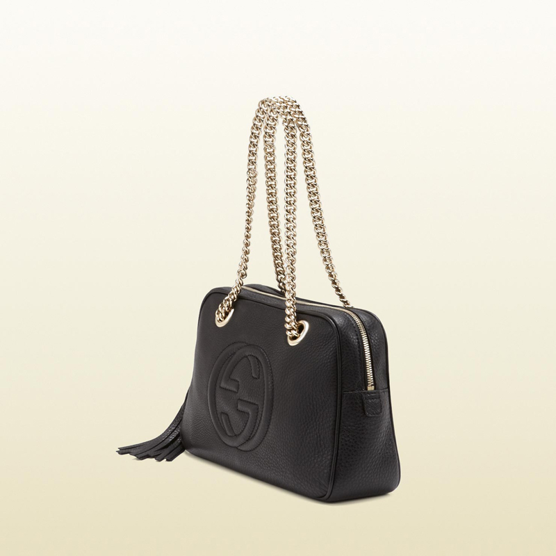 2013 Gucci soho black leather shoulder bag with double chain straps