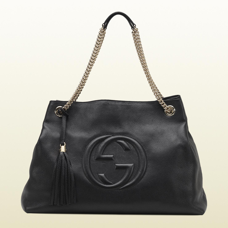 2013 Gucci soho black leather tote with double chain straps