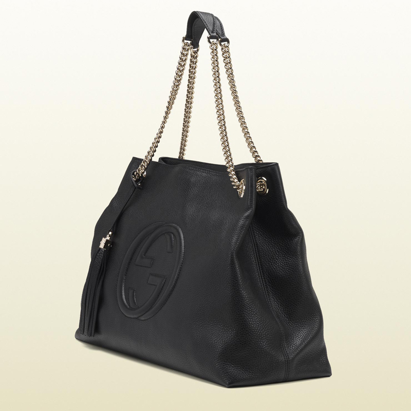 2013 Gucci soho black leather tote with double chain straps