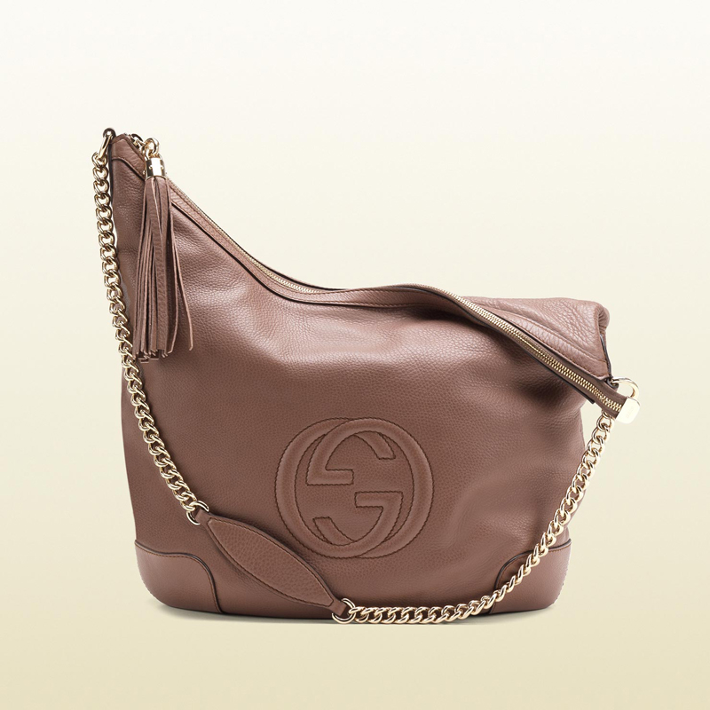 2013 Gucci soho pink tan leather shoulder bag with chain strap