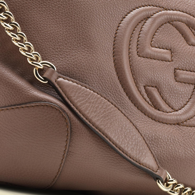 2013 Gucci soho pink tan leather shoulder bag with chain strap