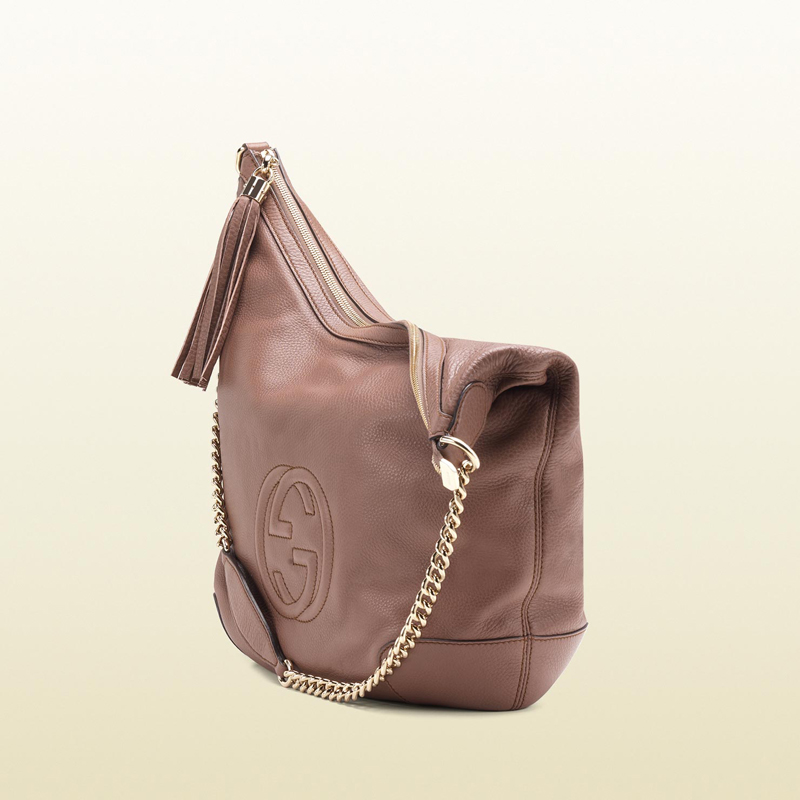 2013 Gucci soho pink tan leather shoulder bag with chain strap