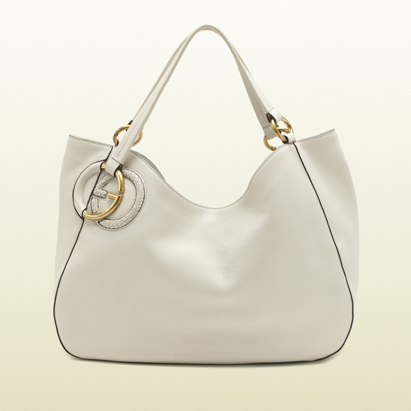 2013 Gucci twill off-white leather shoulder bag